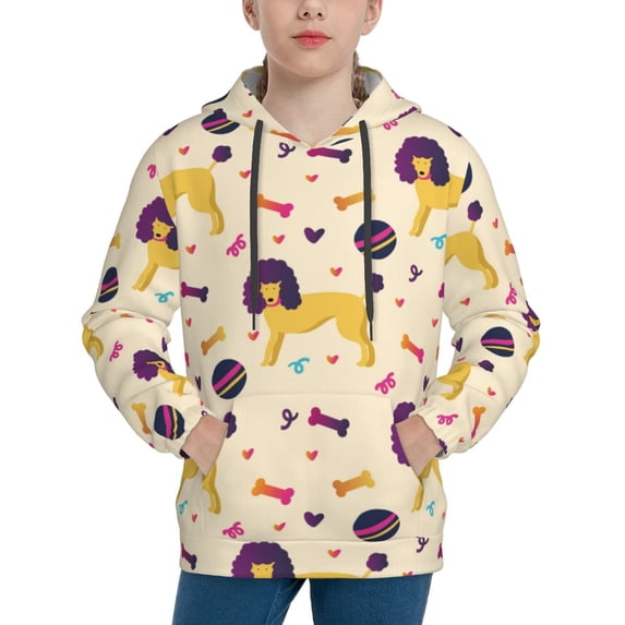 Lsque Cartoon Poodle Dog Patten Youth Hoodie Sweatshirt Pullover with Kangaroo Pocket Boys and Girls Hoodie Warm Hoodie for Kids-Medium