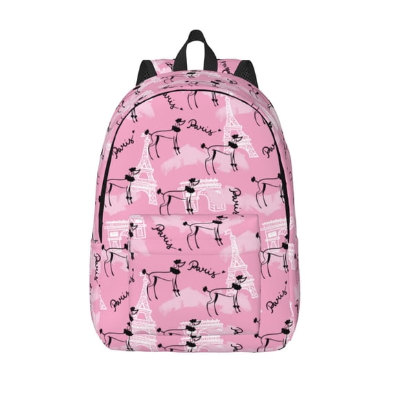 Lsque Cartoon Poodle Dog Pattern Canvas Daypack, Durable Backpack, High-quality Versatile Backpack,Vintage Compact Backpack-Medium