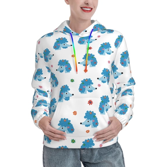 Lsque Cartoon Poodle Dog Pattern Casual Women's Hoodie,Hooded Sweatshirt with Kangaroo Pocket,Pullover Hoodie with Eye-catching Drawstrings-XX-Large