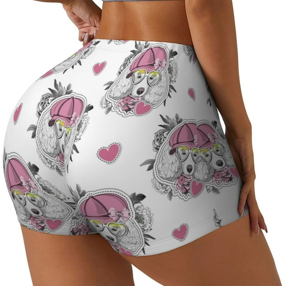 Lsque Cartoon Poodle Dog Pattern High Waisted Biker Shorts for Women-Tummy Control Fitness Athletic Workout Running Yoga Gym Shorts,Moisture-Wicking-Medium