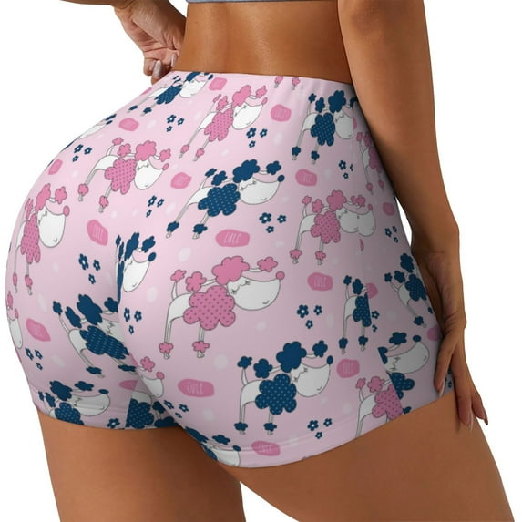 Lsque Cartoon Poodle Dog Pattern High Waisted Biker Shorts for Women-Tummy Control Fitness Athletic Workout Running Yoga Gym Shorts,Moisture-Wicking-