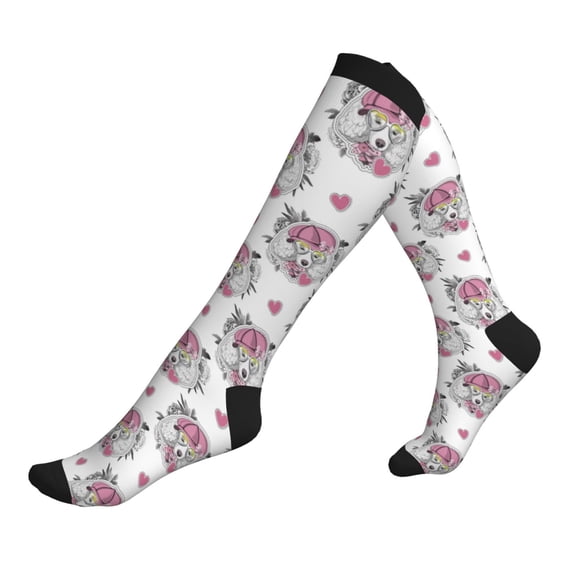 Lsque Cartoon Poodle Dog Pattern Sport Compression Socks for Men & Women 15-20 mmHg Knee High Nurse Pregnant Running Medical and Travel Athletic