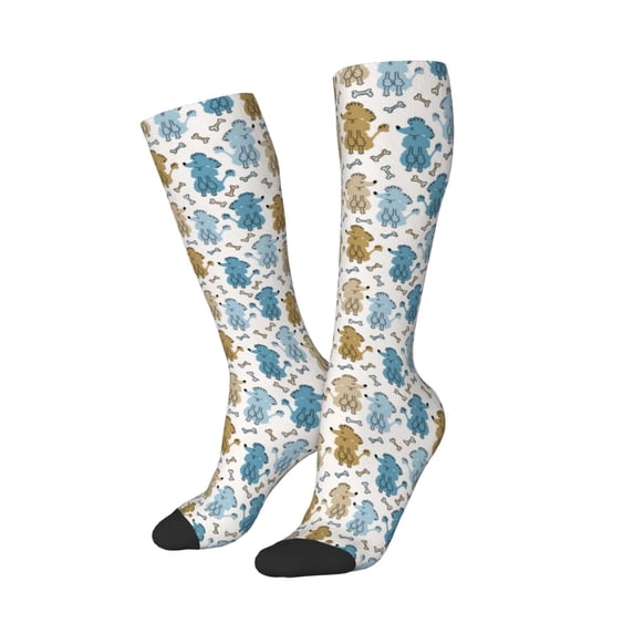 Lsque Cartoon Poodle Dog Printed Crew Socks Men's Women's LightWeight Thin Casual Calf Socks ,Knee High Socks,Cotton Socks