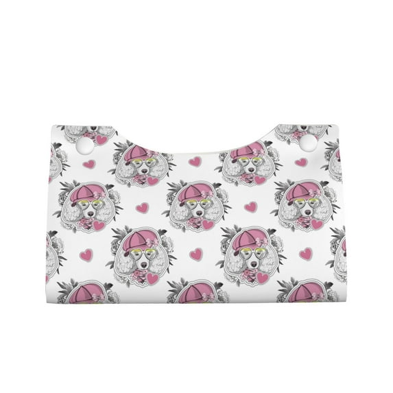Lsque Cartoon Poodle Dog Printed Long Tissue Box Cover Holder, Facial Paper Organizer Dispenser,Triangle with Bottom Belt, PVC Leather Decorative Organizer