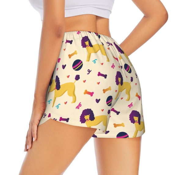 Lsque Cartoon Poodle Dog Printed Women's Running Shorts with Liner Pockets,Elastic Quick Dry Workout Athletic Gym Yoga Shorts,Womens High Waist Shorts-XX-Large