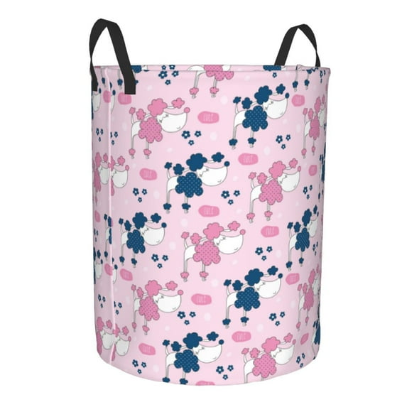 Lsque Cartoon Poodle Dog pattern Laundry Hamper Basket, Tall Woven Rope Hamper Basket for Clothes, Lightweight Storage Basket, Collapsible Waterproof-Medium
