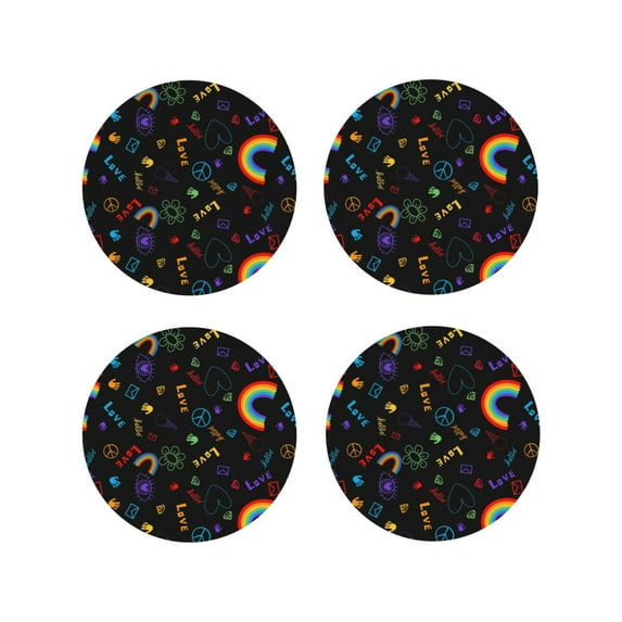 Lsque Cartoon Pride Lgbt Pattern 4" Drink Coasters Set of 4, PVC Leather Absorbent Coasters, Table Coaster Set Decorative Coffee Cup Coasters Housewarming Gift -Round Shape