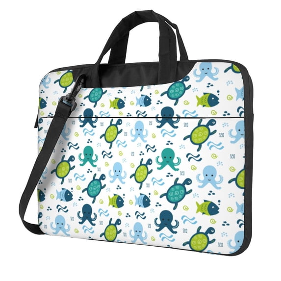 Lsque Cartoon Sea Creatures Pattern Laptop Bag – Portable & Slim Single-Shoulder Computer Case with Adjustable Strap, Protective, Lightweight for 13”/14”/15.6” Laptops