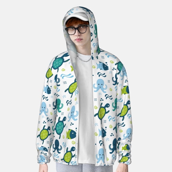 Lsque Cartoon Sea Creatures UPF 50+ Lightweight Sun Protection Men's Women's Long Sleeve Shirt, Hoodie Performance -Large