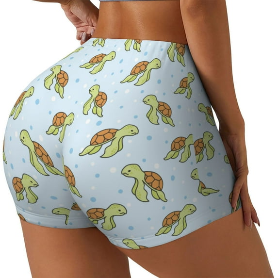 Lsque Cartoon Sea Turtle Pattern High Waisted Biker Shorts for Women-Tummy Control Fitness Athletic Workout Running Yoga Gym Shorts,Moisture-Wicking-XX-Large