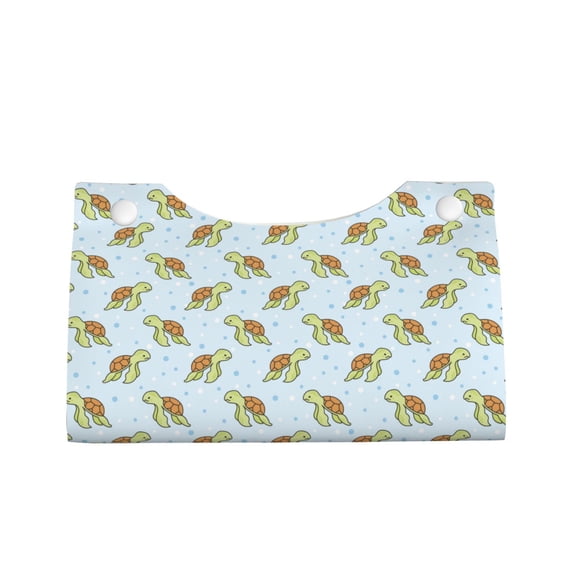 Lsque Cartoon Sea Turtle Printed Long Tissue Box Cover Holder, Facial Paper Organizer Dispenser,Triangle with Bottom Belt, PVC Leather Decorative Organizer