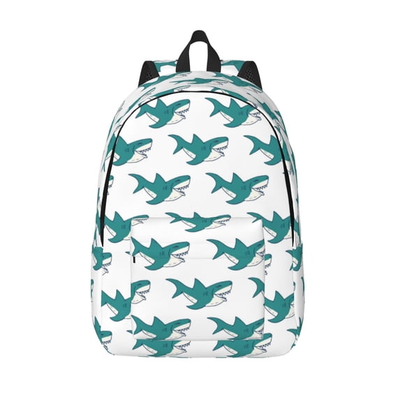 Lsque Cartoon Shark Pattern Canvas Daypack, Durable Backpack, High-quality Versatile Backpack,Vintage Compact Backpack-Medium