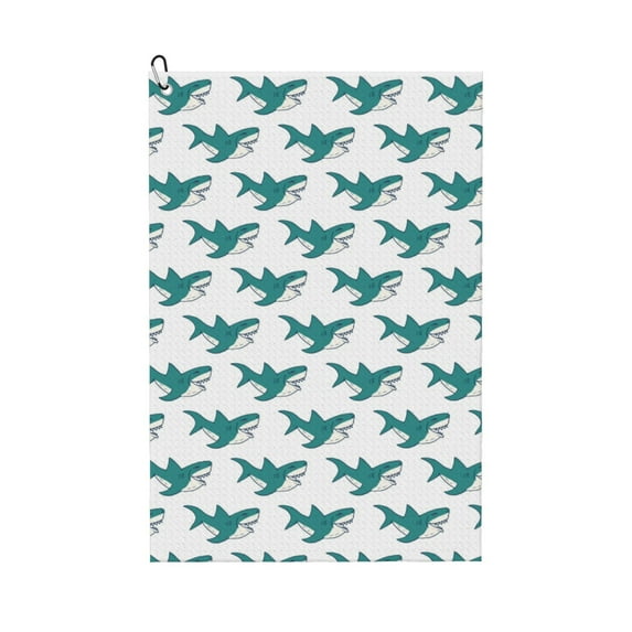 Lsque Cartoon Shark Premium Golf Towel - Ultra Absorbent and Quick Drying Microfiber Towel with Carabiner - Gift for Men -24" X 16"