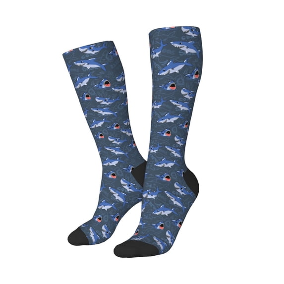 Lsque Cartoon Shark Printed Crew Socks Men's Women's LightWeight Thin Casual Calf Socks ,Knee High Socks,Cotton Socks