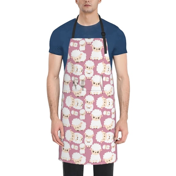 Lsque Cartoon Sheep Waterproof Apron Chef Aprons for Men Heavy Duty Chemical Work Apron Extra Long Grilling Aprons with Adjustable Bib Apron