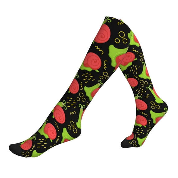 Lsque Cartoon Snail Pattern Sport Compression Socks for Men & Women 15-20 mmHg Knee High Nurse Pregnant Running Medical and Travel Athletic