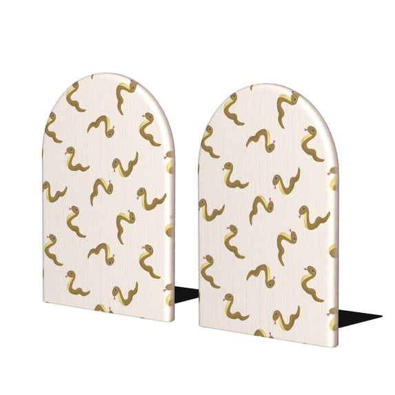 Lsque Cartoon Snake Printed Wood Bookends,Non-Skid Bookend for Shelves,Heavy Duty Support Bookends,Non-Slip Foam Pads for Office, Home, and Library,1 Pair