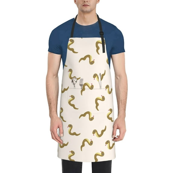 Lsque Cartoon Snake Waterproof Apron Chef Aprons for Men Heavy Duty Chemical Work Apron Extra Long Grilling Aprons with Adjustable Bib Apron
