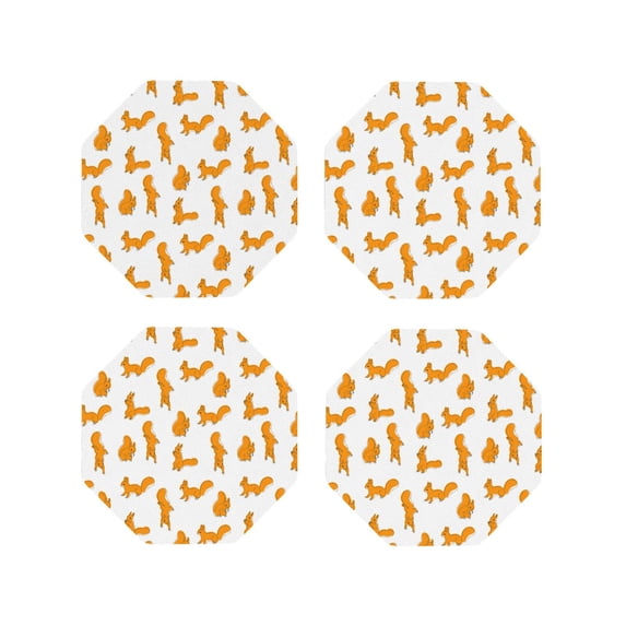 Lsque Cartoon Squirrel Pattern 4" Drink Coasters Set of 4, PVC Leather Absorbent Coasters, Table Coaster Set Decorative Coffee Cup Coasters Housewarming Gift -Octagon