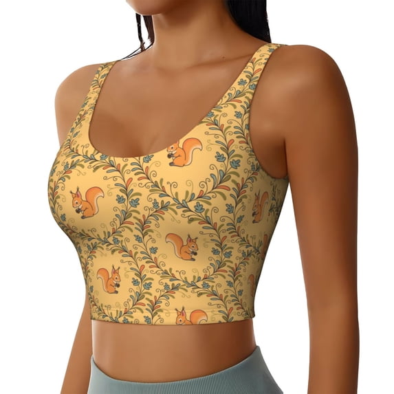 Lsque Cartoon Squirrel Printed Women'S Sports Bra, Compression, Moisture Wicking, High-Impact Sports Bra For Women,Supportive sports bra-X-Large