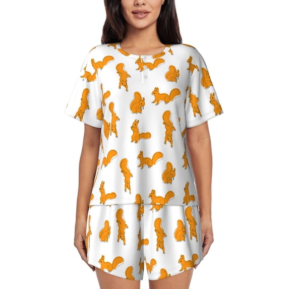 Lsque Cartoon Squirrel Women's Short-Sleeved Pajama Set - 2 Piece Soft and Lightweight Sleepwear Set-3X-Large