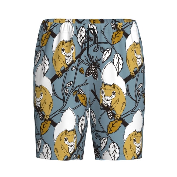 Lsque Cartoon Squirrel on Branch Mens Sleep Pajama Shorts,Short Pajama Pants, Cotton Ultra-Soft Knit-Small