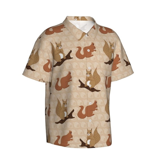 Lsque Cartoon Squirrel pattern Hawaiian Shirt for Men, Unisex Summer Beach Casual Short Sleeve Button Down Shirts-X-Large