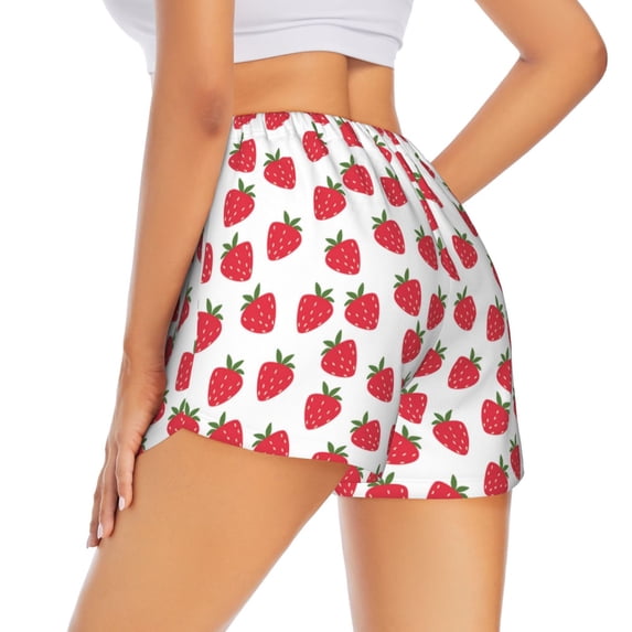 Lsque Cartoon Strawberry Printed Women's Running Shorts with Liner Pockets,Elastic Quick Dry Workout Athletic Gym Yoga Shorts,Womens High Waist Shorts-XX-Large