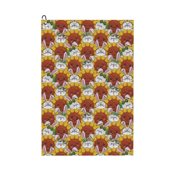 Lsque Cartoon Sunflowers Premium Golf Towel - Ultra Absorbent and Quick Drying Microfiber Towel with Carabiner - Gift for Men -24" X 16"