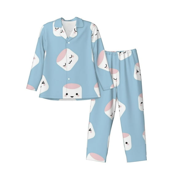 Lsque Cartoon Sushi Pattern Long Sleeve Pajama Set for Men - Soft 2-Piece Sleepwear and Loungewear Set with Pockets, Comfy Nightwear-Small