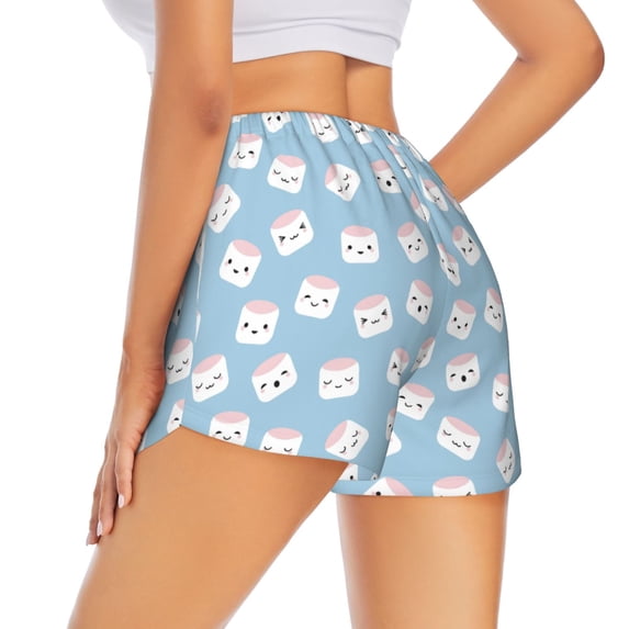 Lsque Cartoon Sushi Printed Women's Running Shorts with Liner Pockets,Elastic Quick Dry Workout Athletic Gym Yoga Shorts,Womens High Waist Shorts-XX-Large