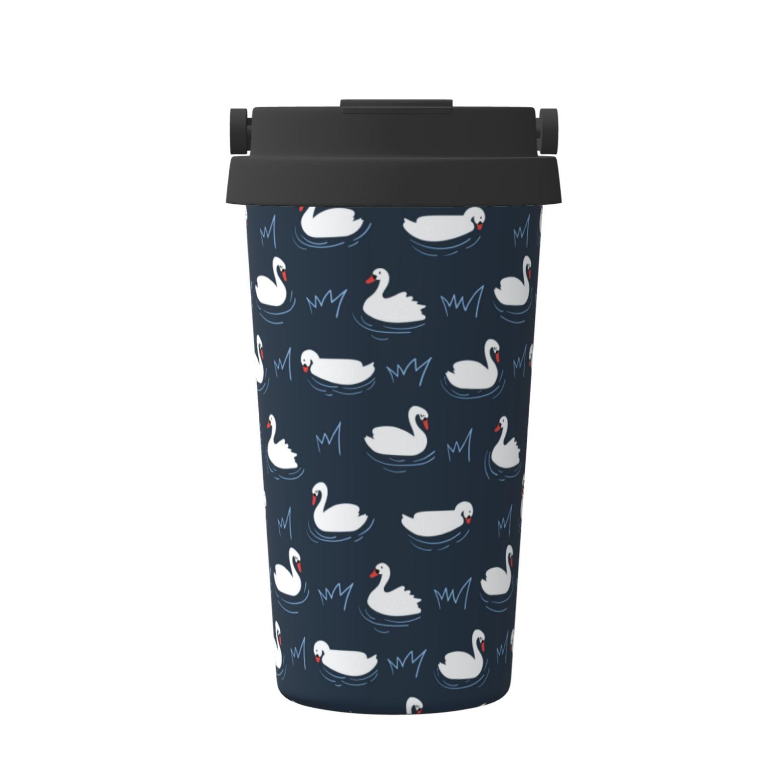 Lsque Cartoon Swan Pattern Travel Coffee Mug 16oz: Insulated Coffee Cup ...