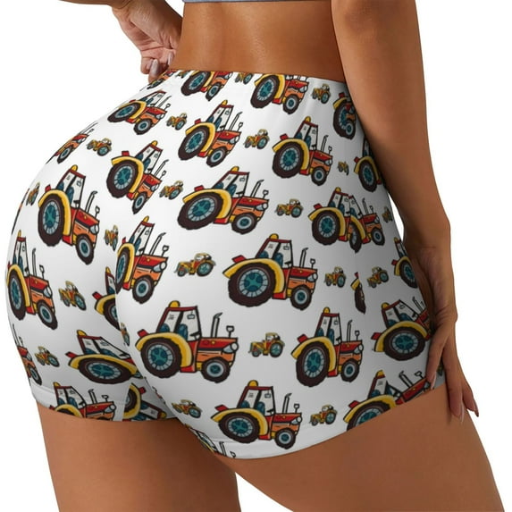 Lsque Cartoon Tractor Pattern High Waisted Biker Shorts for Women-Tummy Control Fitness Athletic Workout Running Yoga Gym Shorts,Moisture-Wicking-X-Large