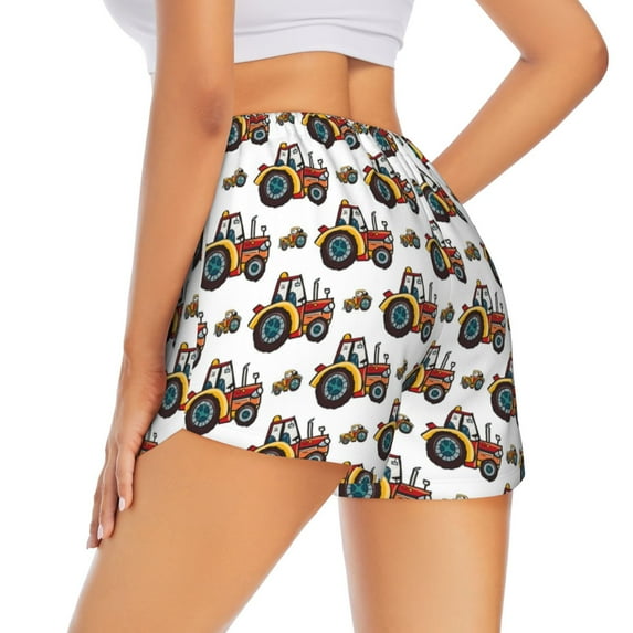 Lsque Cartoon Tractor Printed Women's Running Shorts with Liner Pockets,Elastic Quick Dry Workout Athletic Gym Yoga Shorts,Womens High Waist Shorts-Medium