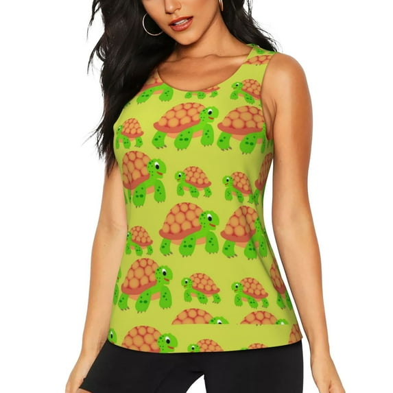 Lsque Cartoon Turtles 1 Printed Workout Tank Tops for Women, Athletic Sports Tank Tops, Compression Sleeveless Dry Fit Shirts,Sleeveless Yoga Shirt-Medium