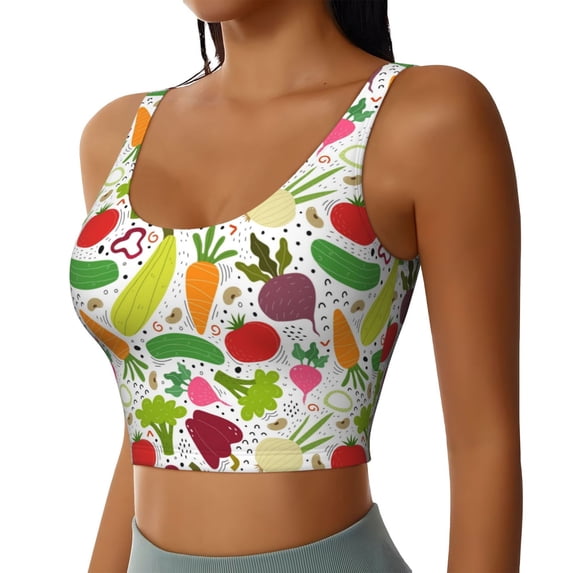 Lsque Cartoon Vegetables Printed Women'S Sports Bra, Compression, Moisture Wicking, High-Impact Sports Bra For Women,Supportive sports bra-Medium