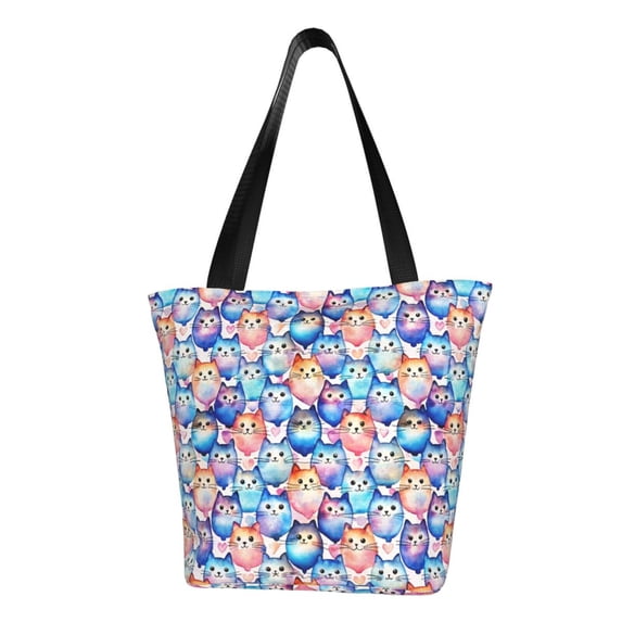 Lsque Cartoon colorful cute cat Pattern Beach Tote,Shoulder Handbag,Spacious Tote Bag,Lightweight Travel Bag,Versatile Shopping Bag