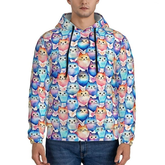 Lsque Cartoon colorful cute cat Pattern Casual Men's Hoodie,Hooded Sweatshirt with Kangaroo Pocket,Pullover Hoodie-4X-Large