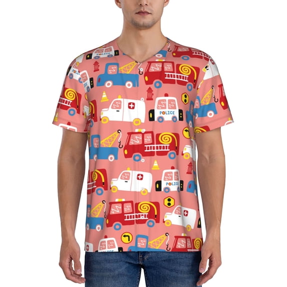 Lsque Cartoon with Traffic Elements Pattern Mens Polo Golf Shirts Funny Graphics Shorts Sleeve Button Shirts Baseball T-shirt-4X-Large