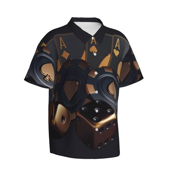 Lsque Casino Cards Poker pattern Hawaiian Shirt for Men, Unisex Summer Beach Casual Short Sleeve Button Down Shirts-3X-Large