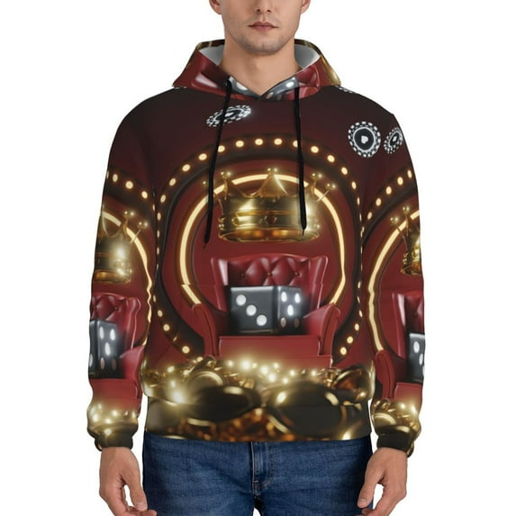 Lsque Casino King And Playing Cards Pattern Casual Men's Hoodie,Hooded Sweatshirt with Kangaroo Pocket,Pullover Hoodie-3X-Large