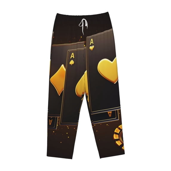 Lsque Casino Playing Cards Print Women's Pajama Pants, Lounge Pant - Comfortable Home Wear,Elastic Waistband, Stylish Design-Large