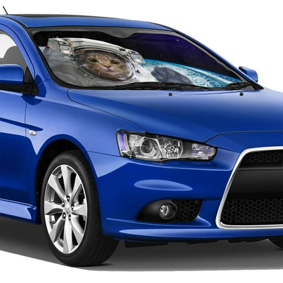 Lsque Cat Astronaut Car Windshield Sun Shade | Accordion Folding Style Auto Shade for Car Truck SUV Van | Blocks UV Rays Sun Visor Protector | Medium