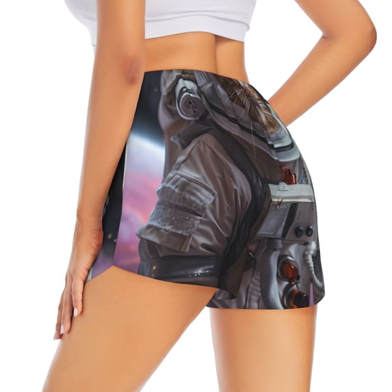 Lsque Cat Astronaut In Space Printed Women's Running Shorts with Liner Pockets,Elastic Quick Dry Workout Athletic Gym Yoga Shorts,Womens High Waist Shorts-XX-Large