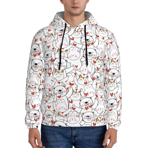 Lsque Cat Bear Rabbit Pattern Casual Men's Hoodie,Hooded Sweatshirt with Kangaroo Pocket,Pullover Hoodie-X-Large