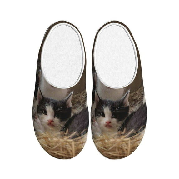 Lsque Cat Family Pattern Womens Comfort Cotton on Scuff With Memory Foam and Anti-skid Sole Slipper-40/41