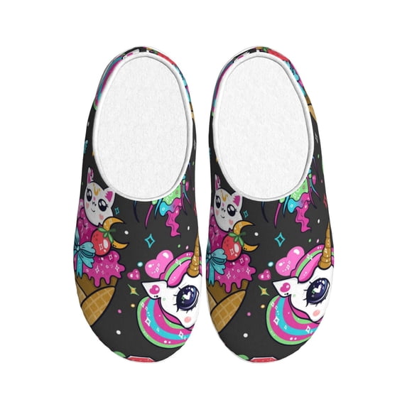Lsque Cat Icecream Pattern Womens Comfort Cotton on Scuff With Memory Foam and Anti-skid Sole Slipper-35/36