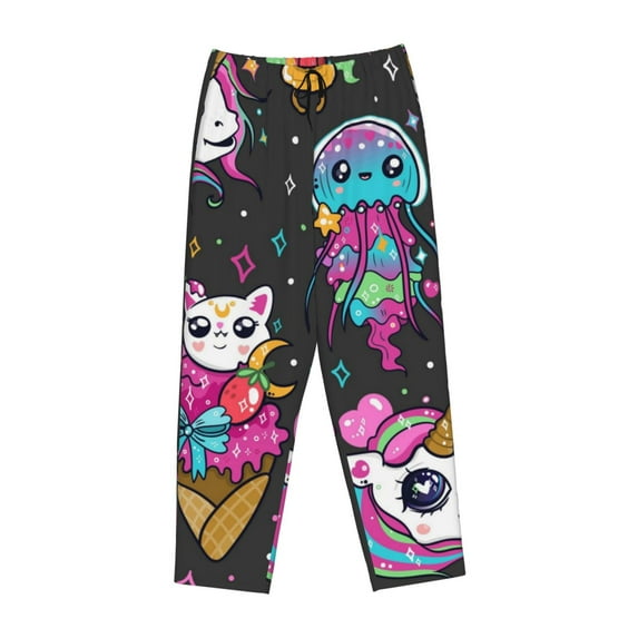 Lsque Cat Icecream Print Women's Pajama Pants, Lounge Pant - Comfortable Home Wear,Elastic Waistband, Stylish Design-Medium