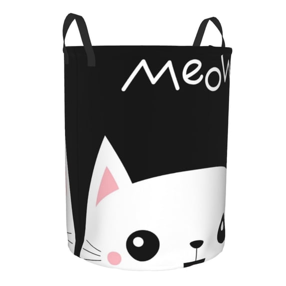 Lsque Cat Meow pattern Laundry Hamper Basket, Tall Woven Rope Hamper Basket for Clothes, Lightweight Storage Basket, Collapsible Waterproof-Small