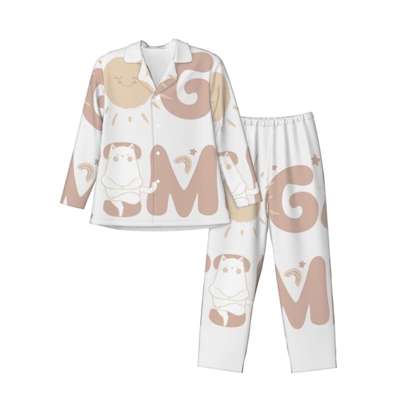 Lsque Cat Yoga Time Pattern Long Sleeve Pajama Set for Men - Soft 2-Piece Sleepwear and Loungewear Set with Pockets, Comfy Nightwear-XX-Large